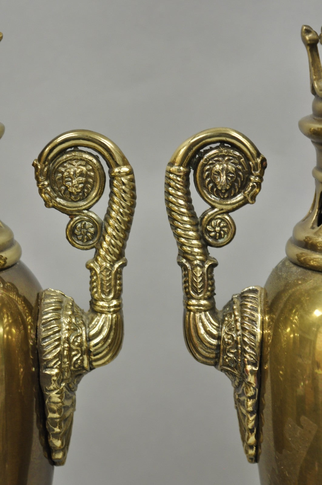 Vintage French Empire Neoclassical Brass Urn Form Table Lamps by Tyndale - Pair