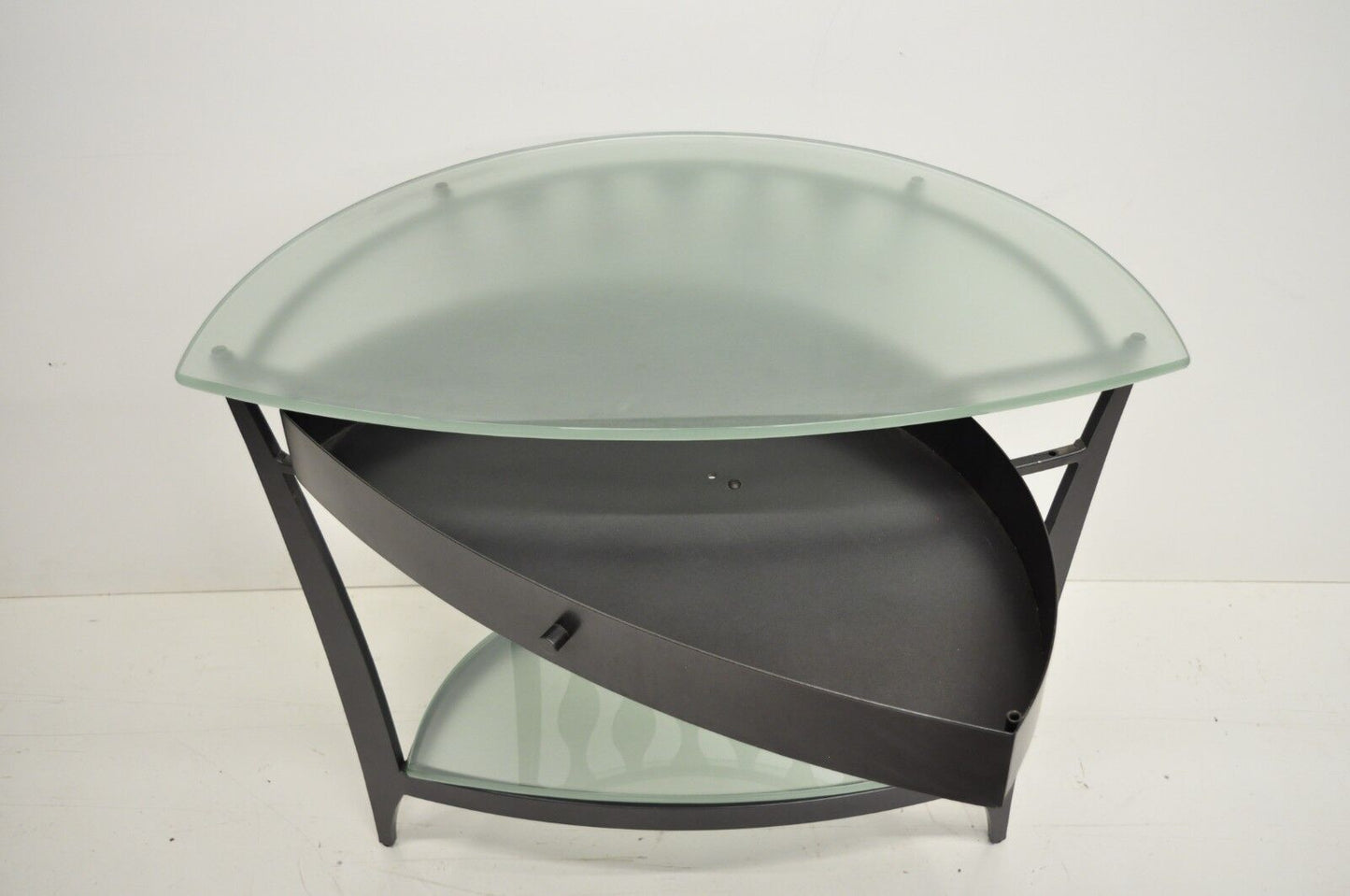 Modern Steel & Glass Demilune Side Table Console Entertainment TV Stand - a Pair