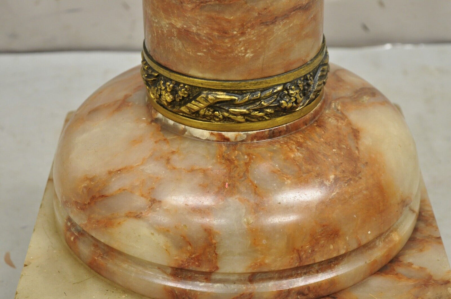 Antique French Empire Carved Onyx and Bronze Mounted Brown Column Pedestal