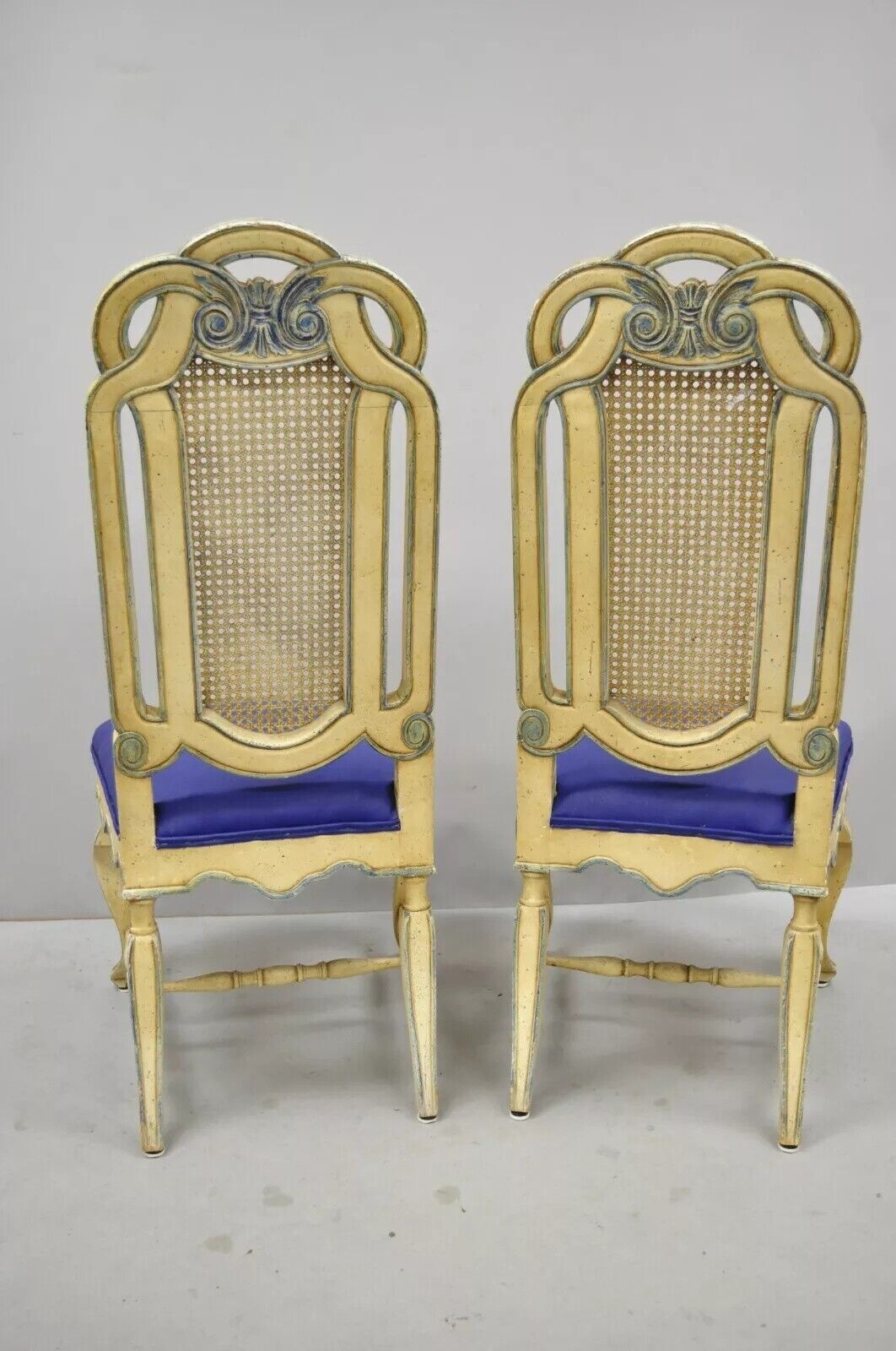 Vintage French Hollywood Regency Cane Pretzel Back Cream Dining Chair - Set of 6