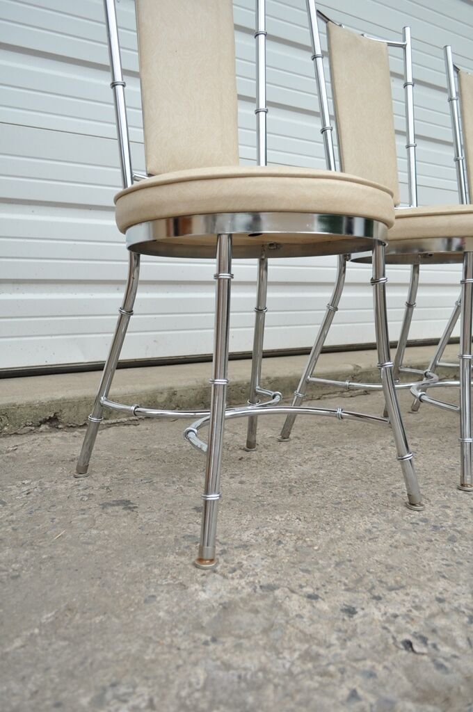 Vintage Hollywood Regency Chrome Metal Faux Bamboo Dining Kitchen Set - 5 Pc Set