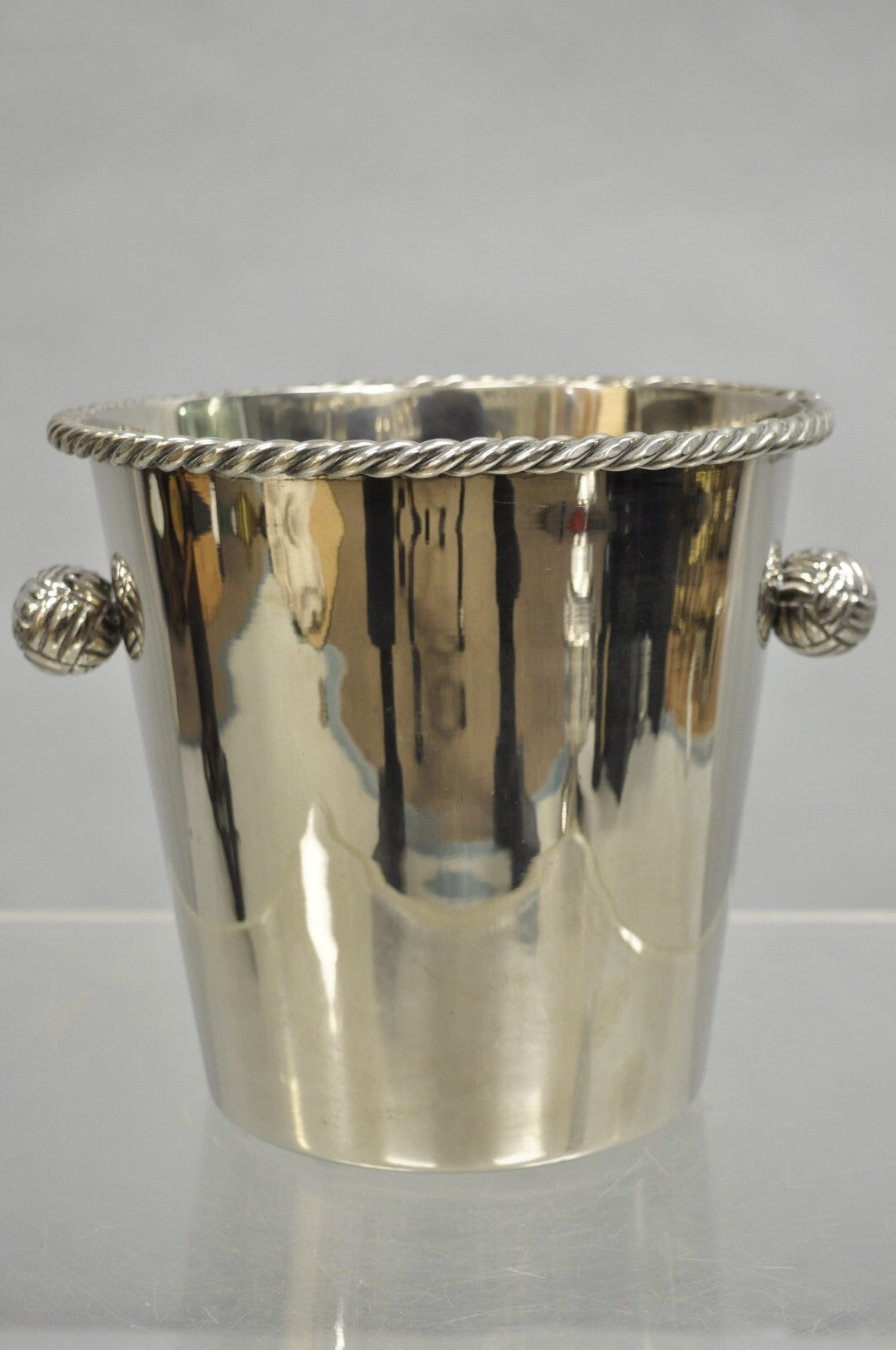 Hollywood Regency Silver Plated Champagne Chiller Ice Bucket w/ Knot Handles