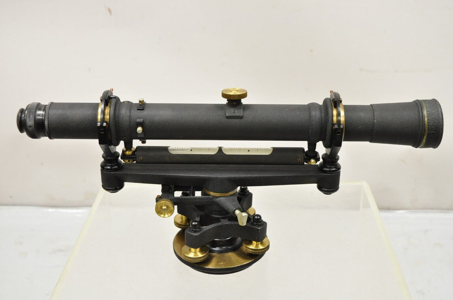 Antique Keuffel & Esser Co 141547 Surveyors Compass in Case w Wooden Tripod Base
