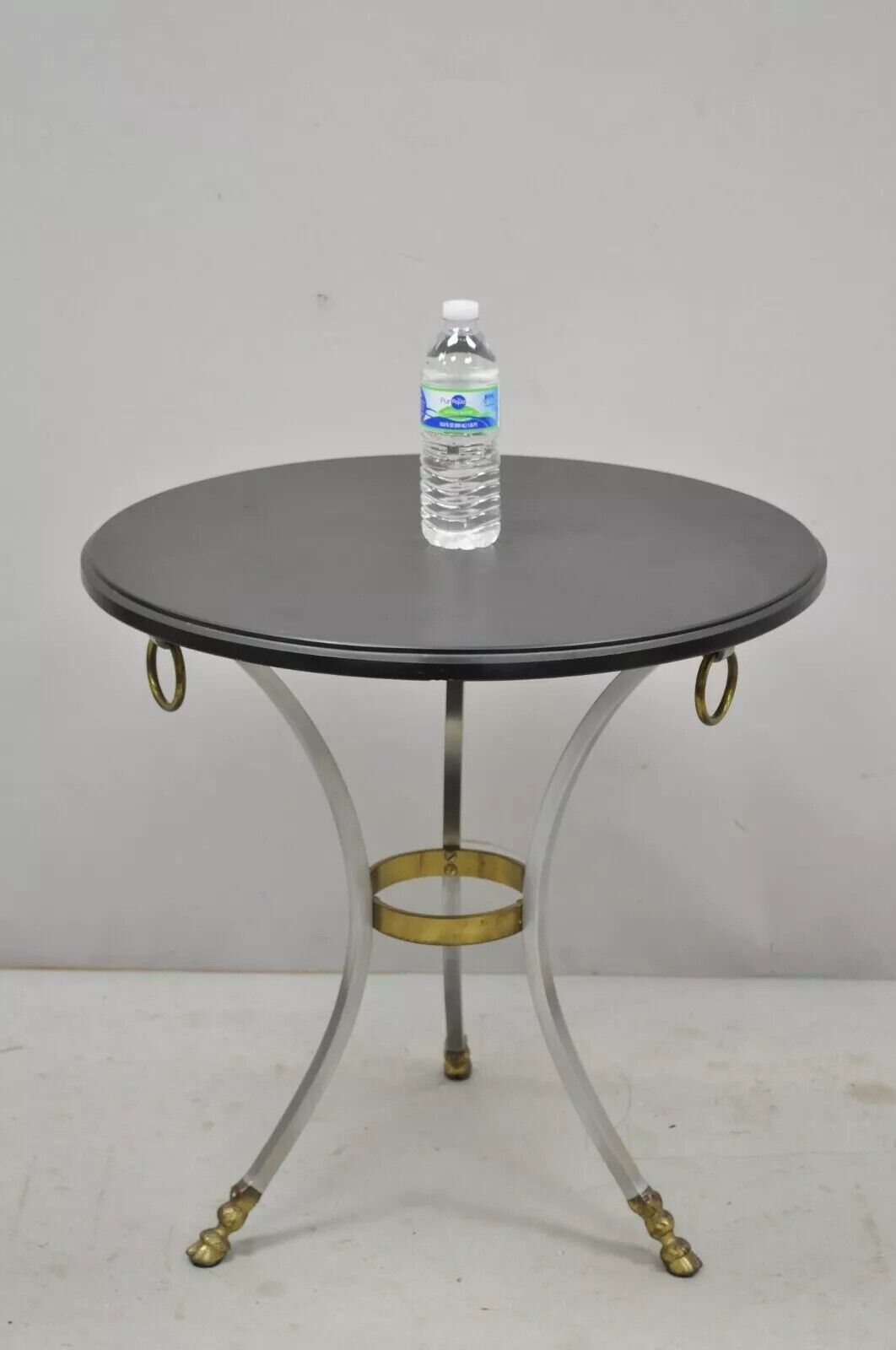 Maison Jansen Style Steel and Bronze Hoof Round Slate Top Regency Side Table