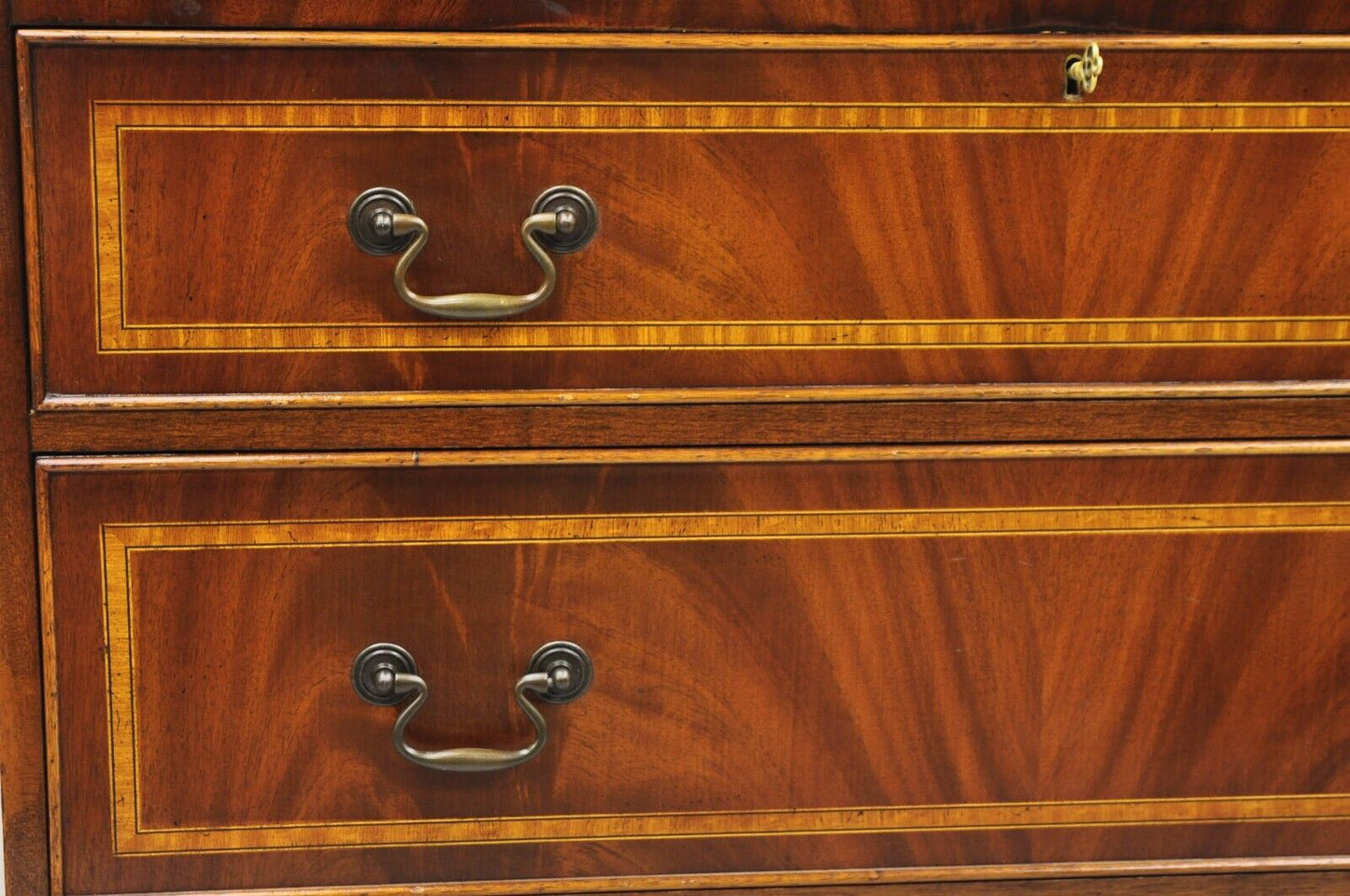 Vintage English Edwardian Style Mahogany Pinwheel Inlay 3 Drawer Dresser Chest