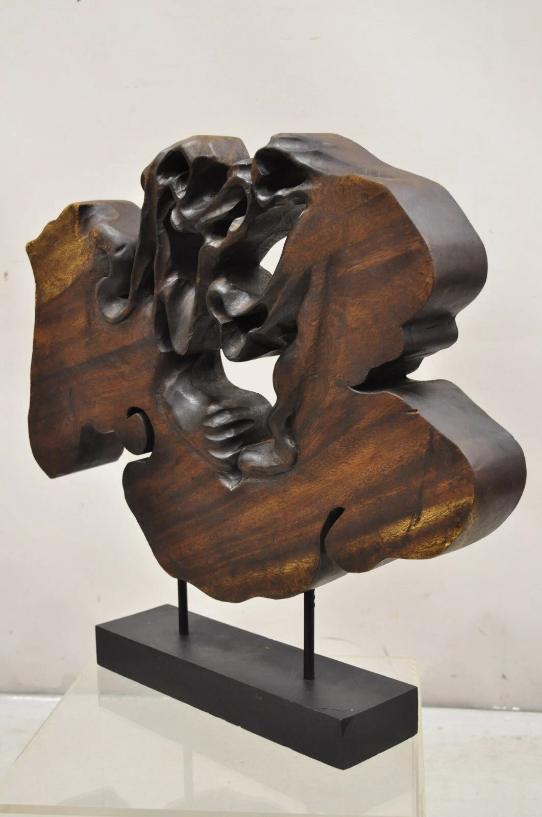 Modern Organic Abstract Carved Teak Wood Large Modernist Table Art Sculpture