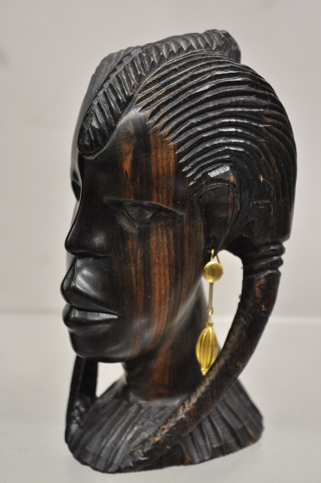 Vintage African Carved Ebony Wood 7" Male and Female Bust Statue Sculpture