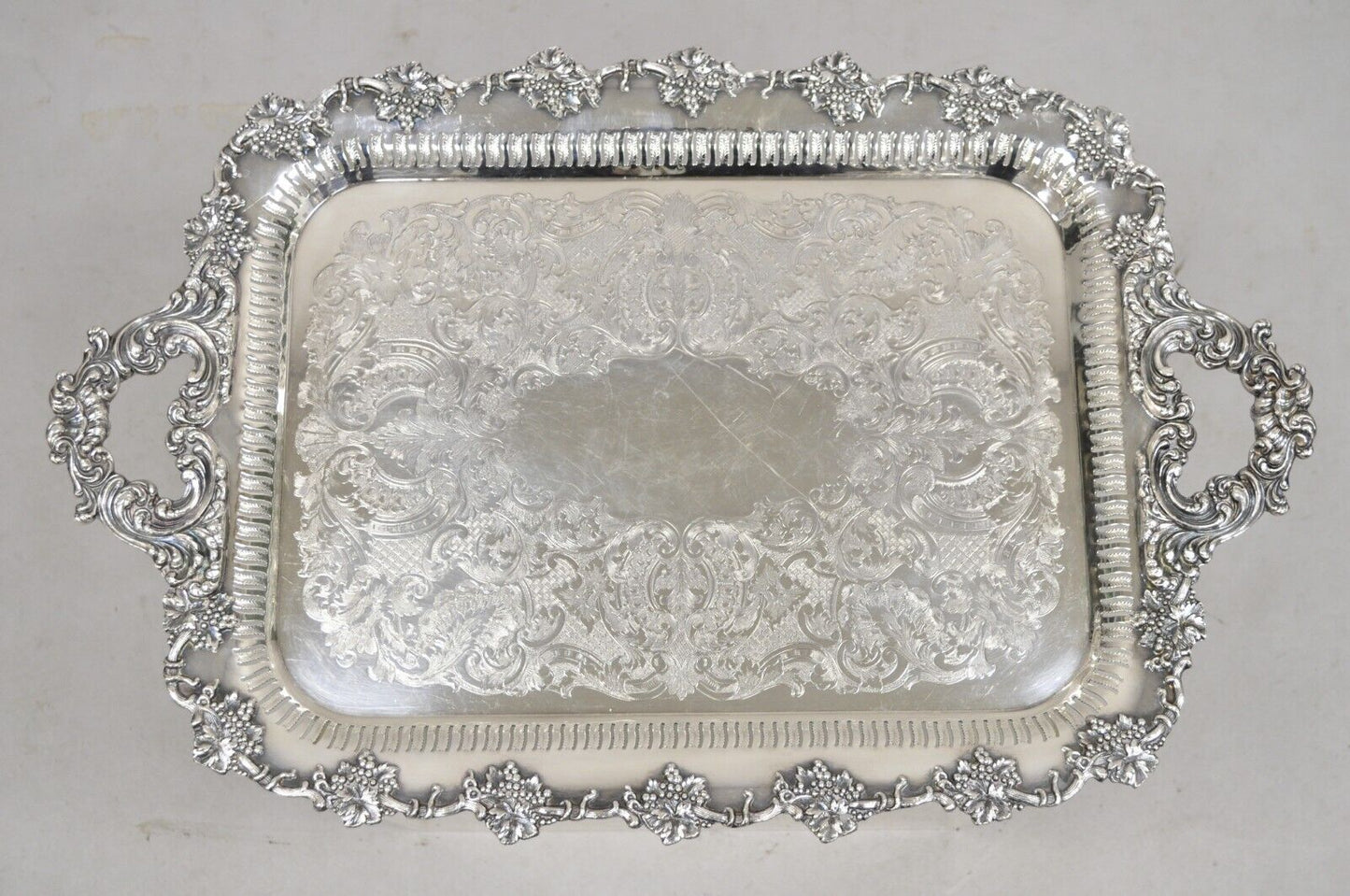 Antique Old English Repro 6589 Silver Plated Grapevine Serving Platter Tray