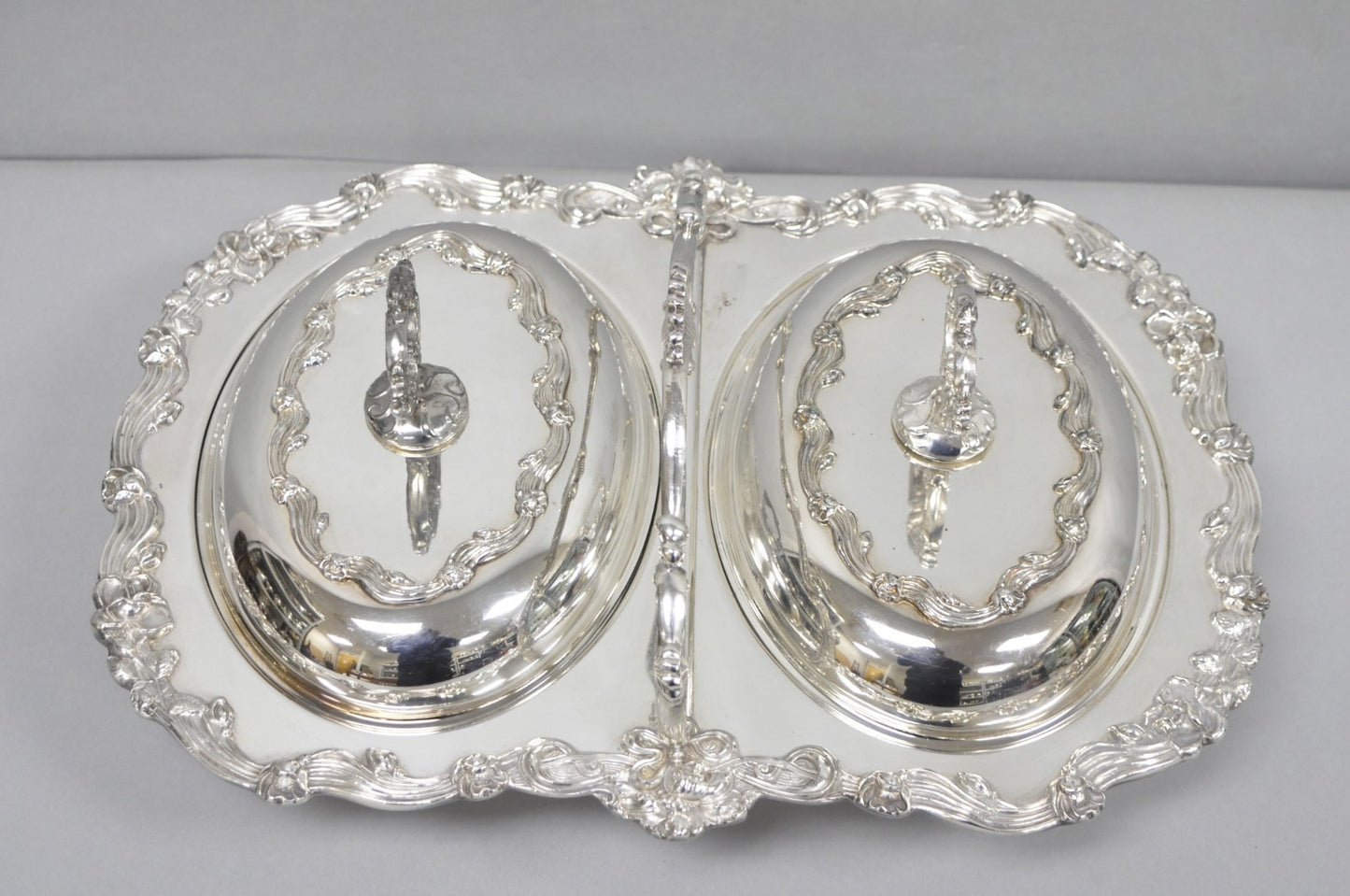 Vintage Sheffield Silver Plated Victorian Double Buffet Serving Dish Platter