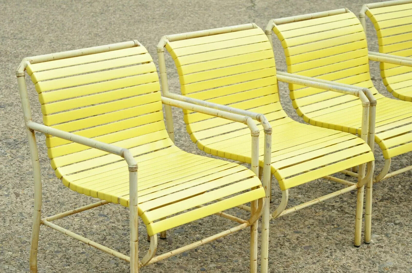 Vintage Faux Bamboo Aluminum Yellow Hauser Pool Patio Dining Chairs - Set or 4