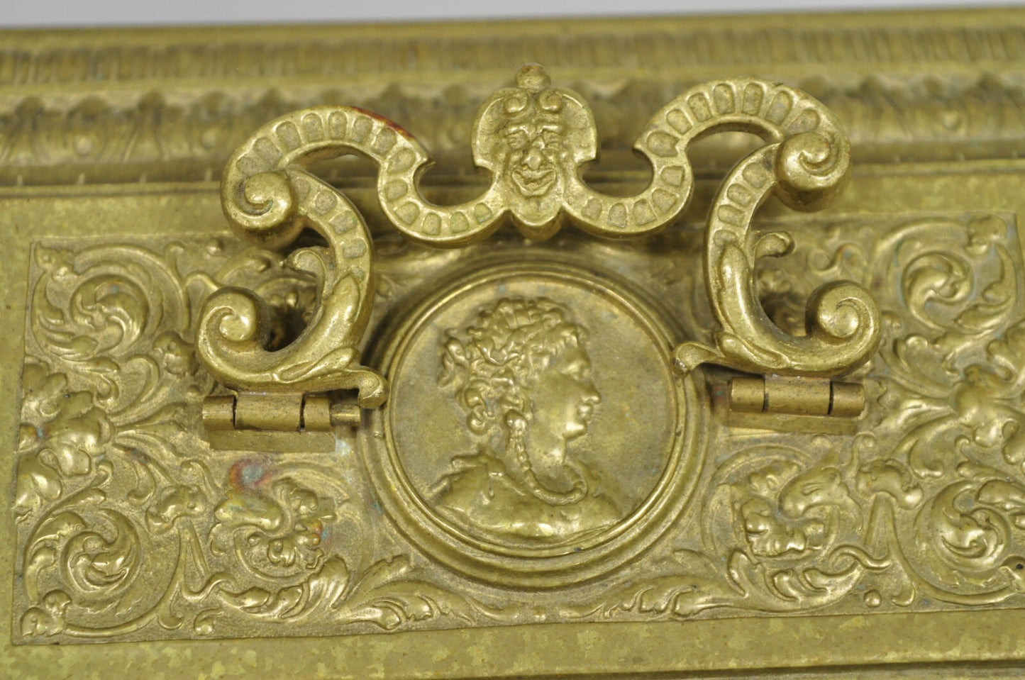 Antique French Renaissance Figural Bronze Casket Jewelry Box with Cherubs