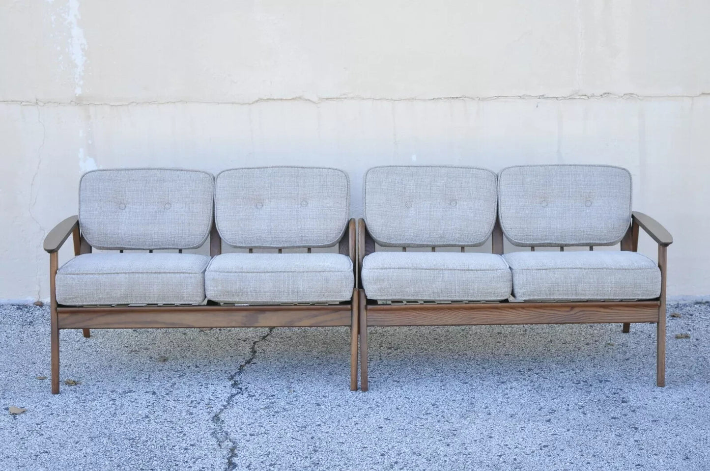 Mid Century Modern Sculpted Walnut Two Part Four Seat Sectional Sofa - 2 Pieces