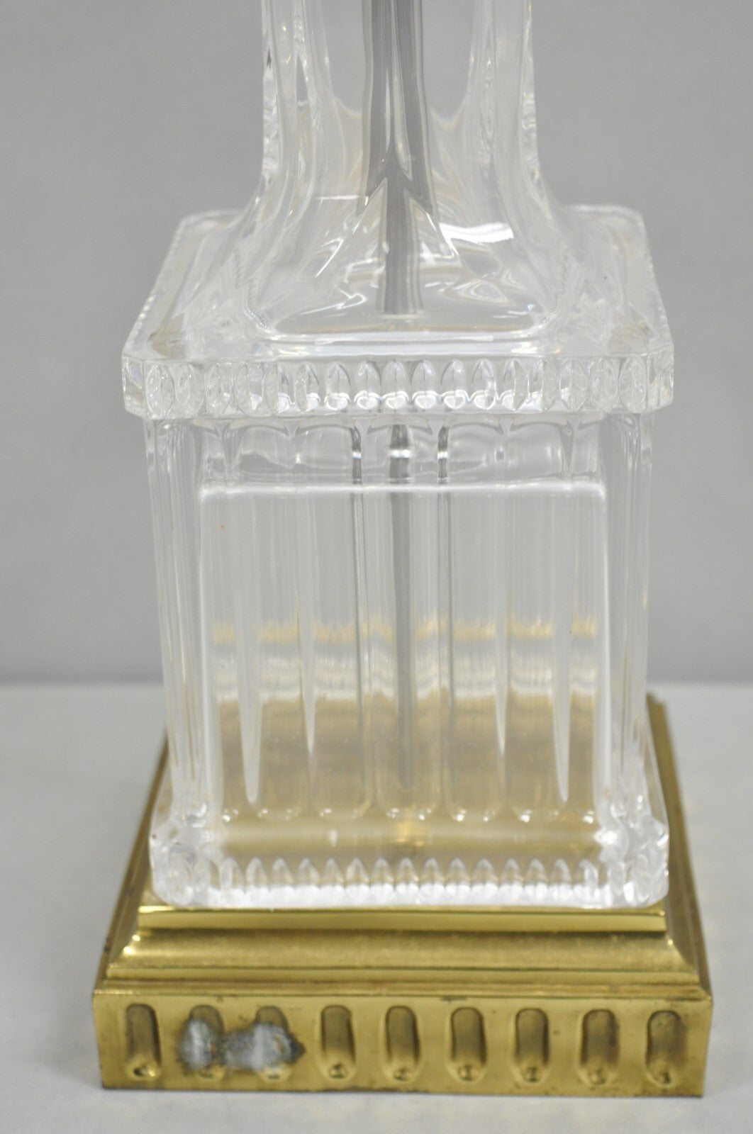 Vintage Ethan Allen Empire Style Glass Column Brass Base Table Lamp