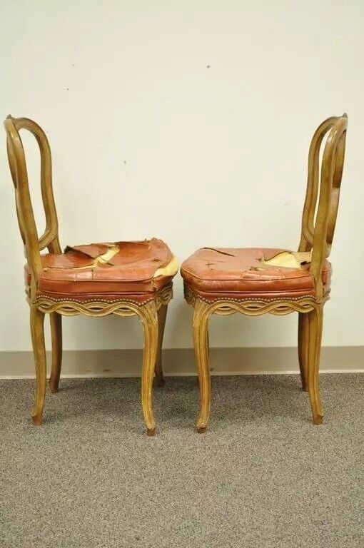 French Provincial Rococo Pretzel Back Hollywood Regency Dining Chairs - Set of 6