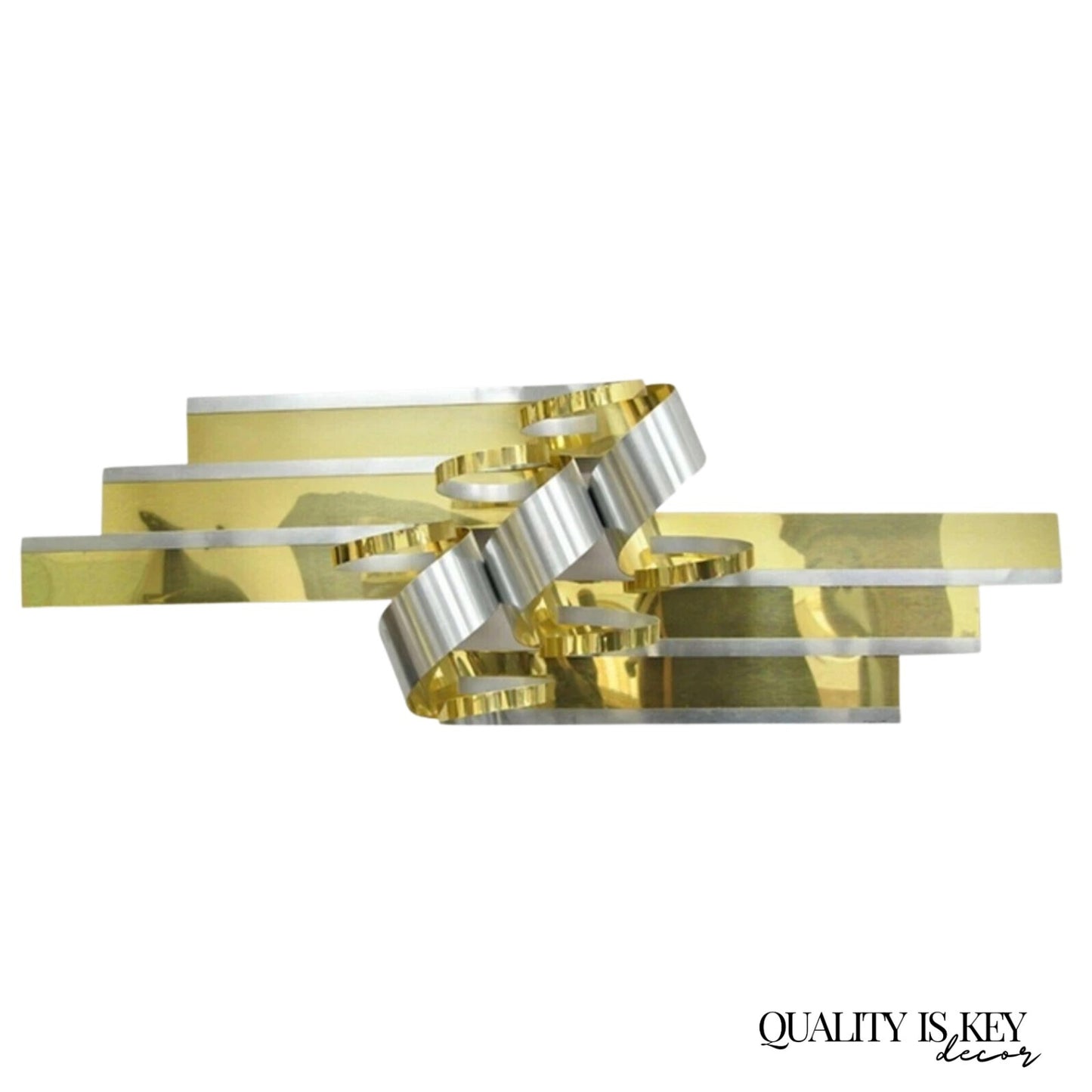 Vintage Curtis Jere 1989 Brass Chrome Ribbons Mid Century Modern Wall Sculpture