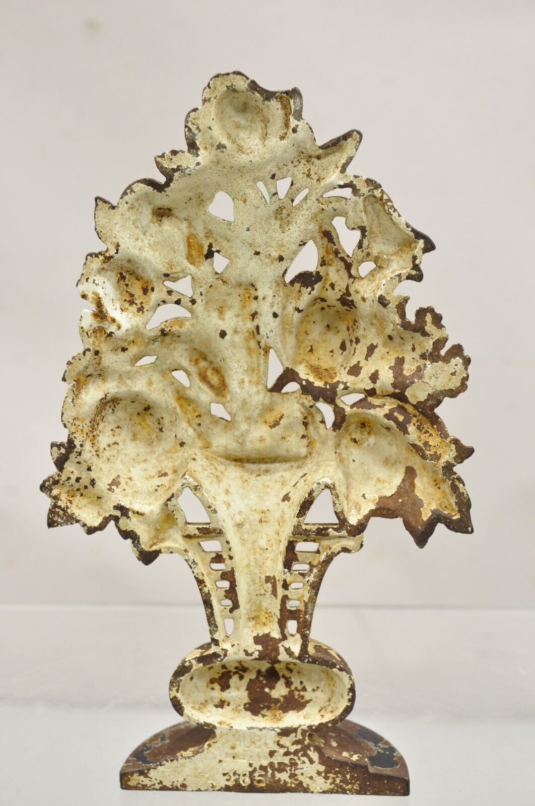 Antique Victorian Hubley Tall Cast Iron Figural Floral Painted Bouquet Door Stop