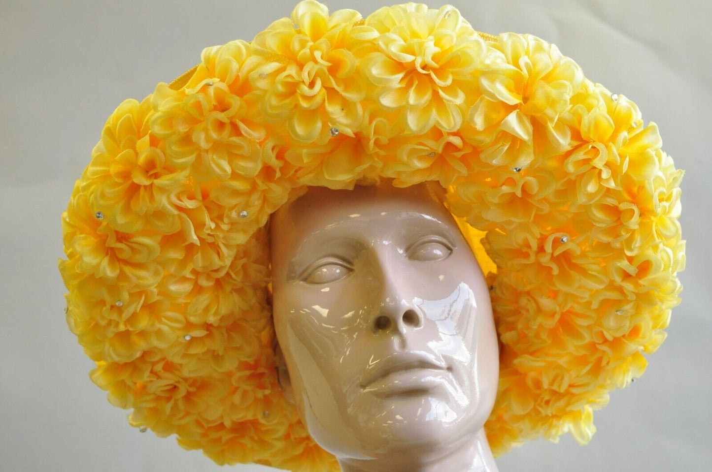 Vintage Jack McConnell Boutique Yellow Straw Bejeweled Flower Petal Derby Hat