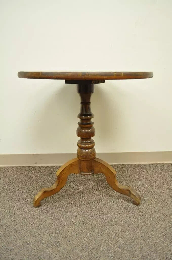 19th C Antique Italian Sorrentino Parquetry Inlaid Round Pedestal Center Table