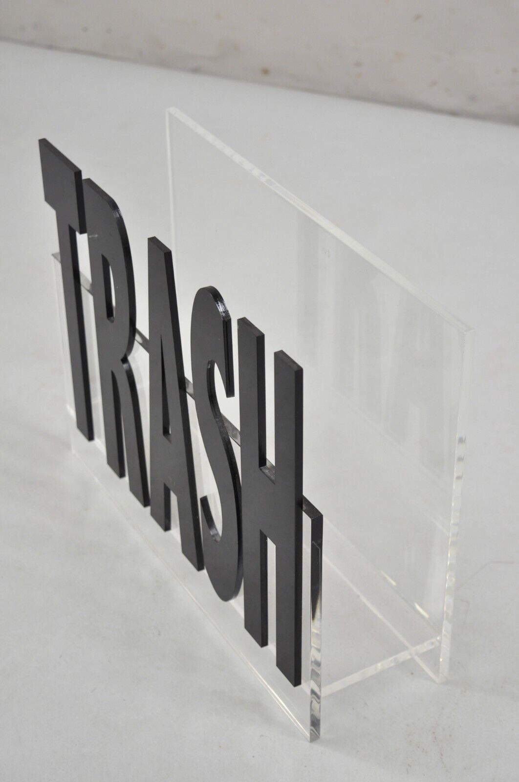 Vintage Mid Century Modern Pop Art "Trash" Lucite Acrylic Magazine Rack Stand