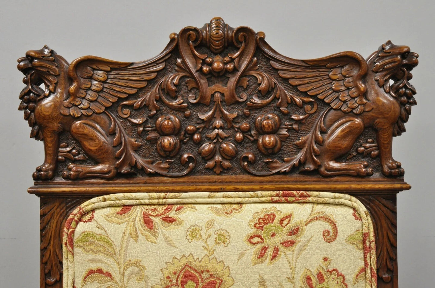 Antique Renaissance Oak Winged Griffin Paw Foot Dining Chair Attr RJ Horner Pair