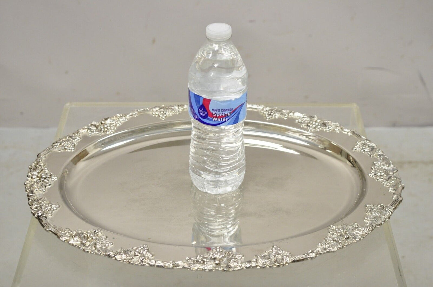 Vtg Godinger Victorian Style Silver Plated Grape Cluster 17" Oval Platter Tray