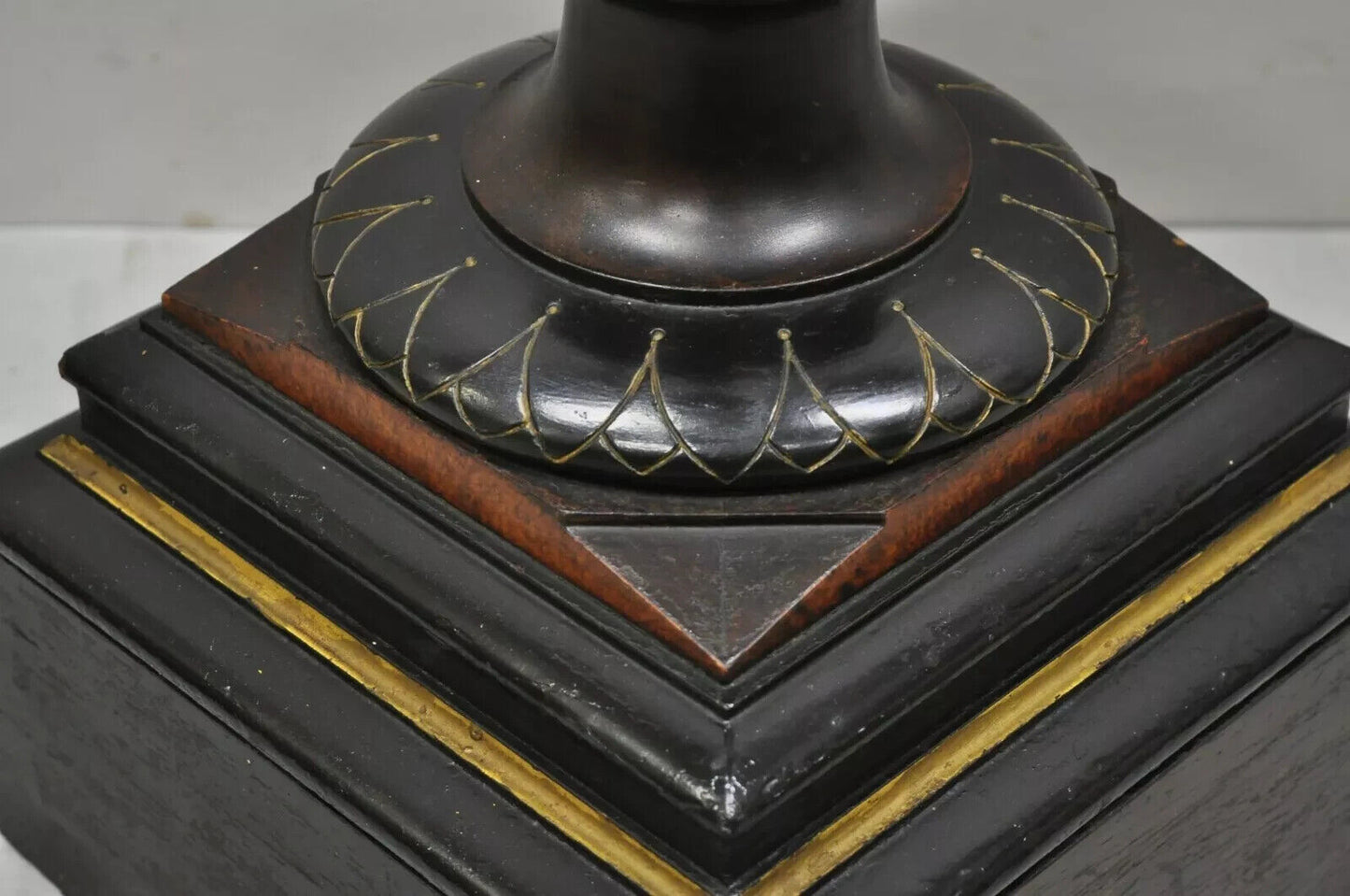 Antique Victorian Aesthetic Movement Ebonized Marble Top Pedestal Bust Stand