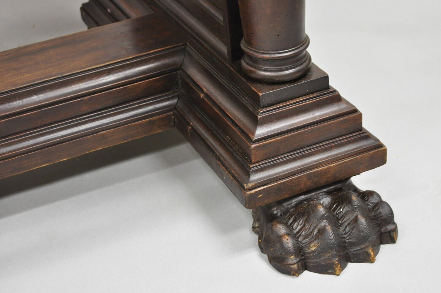 Antique Italian Renaissance Carved Walnut Hairy Paw Foot Desk Console Table Base
