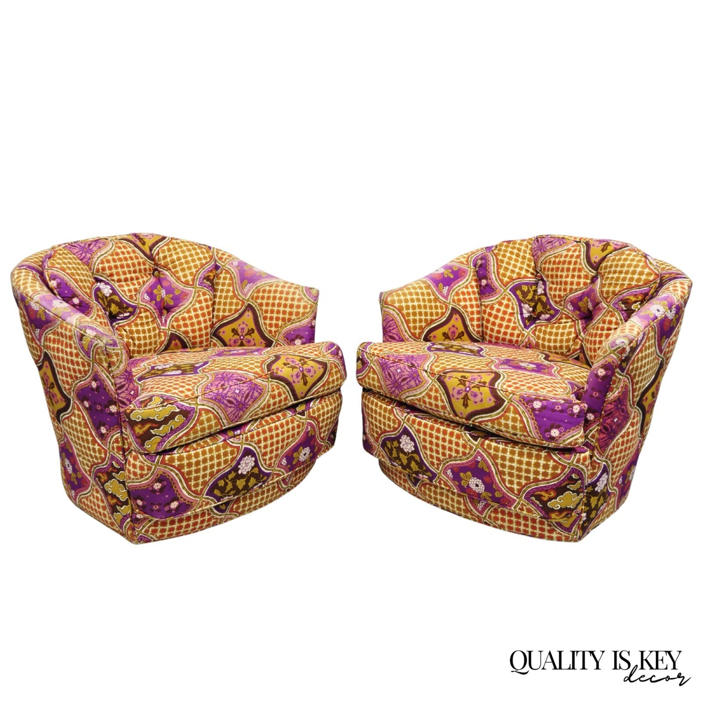 Vintage John Stuart Mid Century Modern Purple Barrel Back Club Lounge Chair Pair