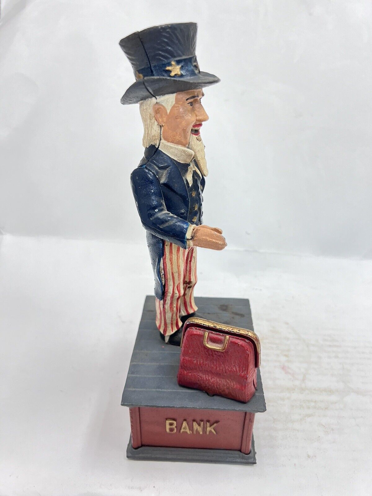 Vintage Cast Iron Still Bank Uncle Sam Novelty Bank Book of Knowledge