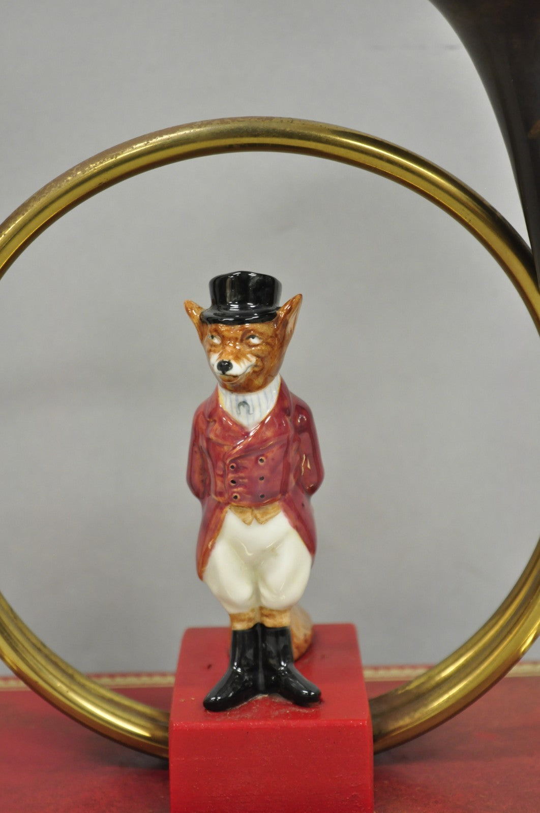 Vintage Equestrian Porcelain Snooty Mr Fox Brass Trumpet on Red Book Table Lamp