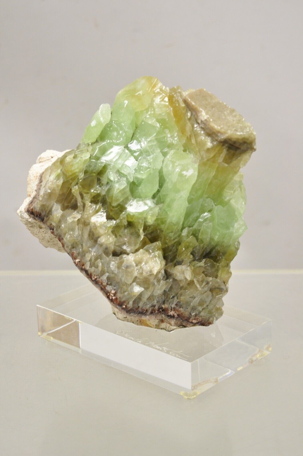 Large Green Calcite Quartz Mineral Geode Specimen Sculpture by Brenda Houston