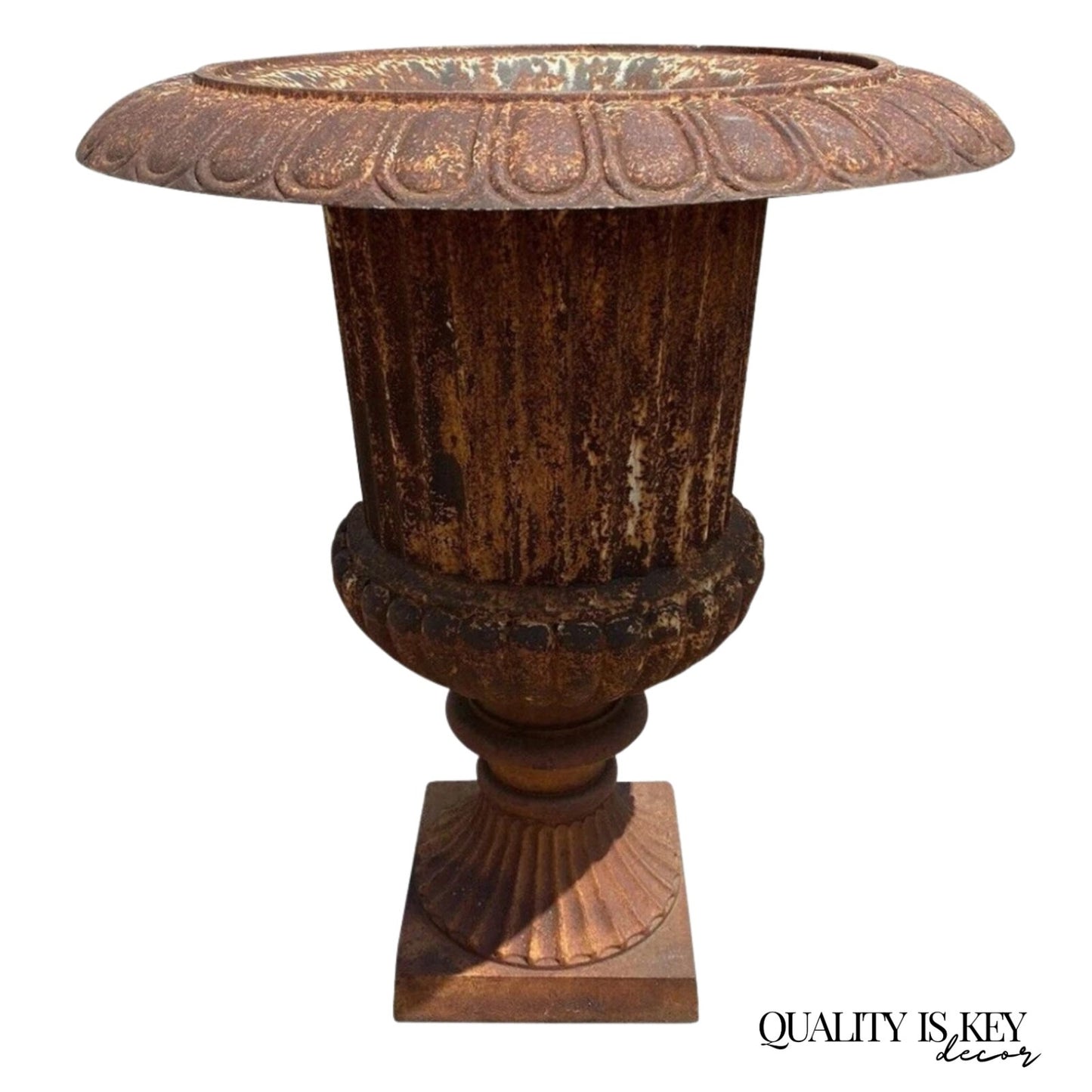 French Large Cast Iron 40" Tall Campana Urn Style Fluted Outdoor Garden Planter