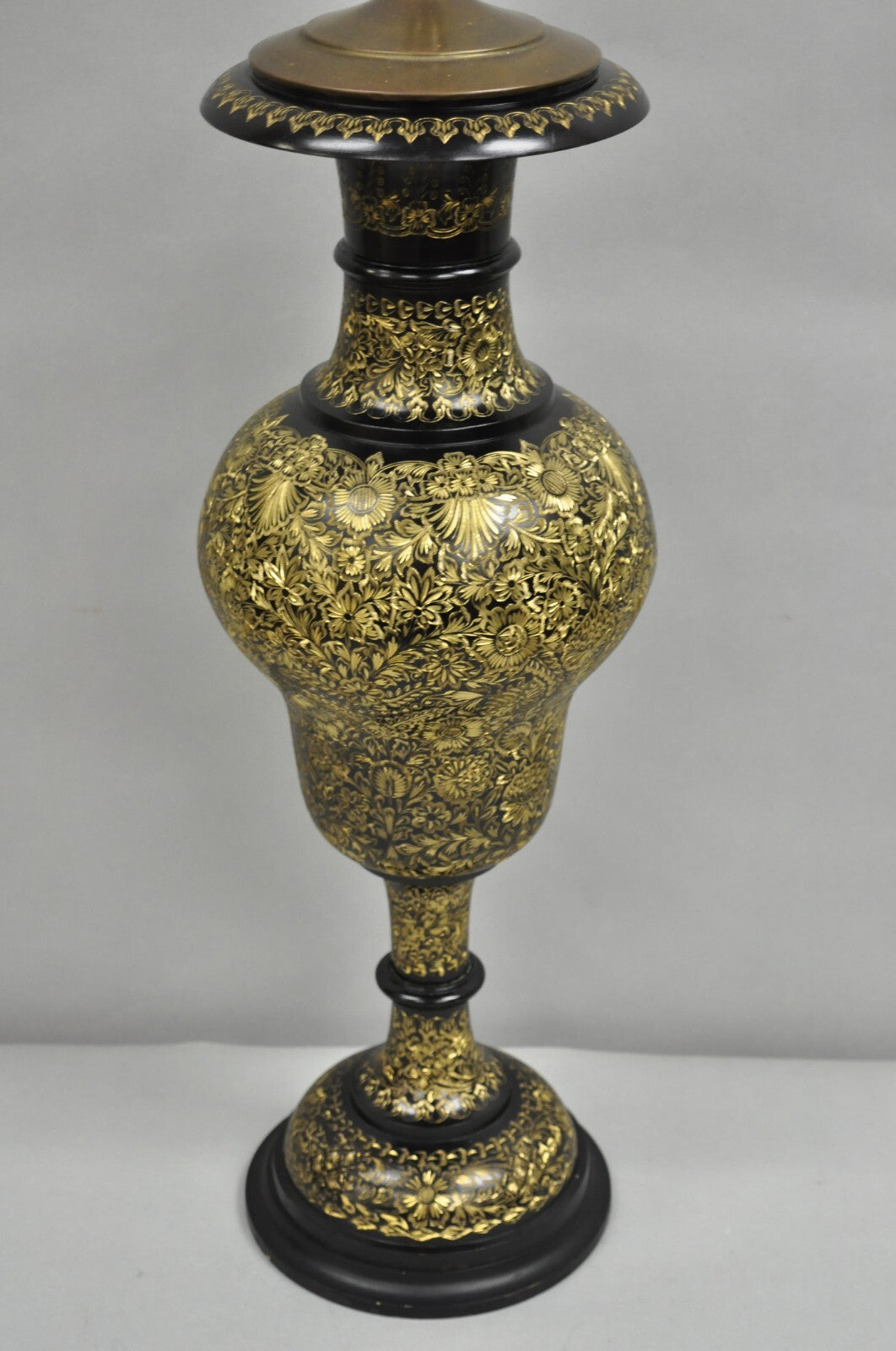 Vintage Syrian Anglo Indian Ornate Floral Etched Brass Tall Table Lamp