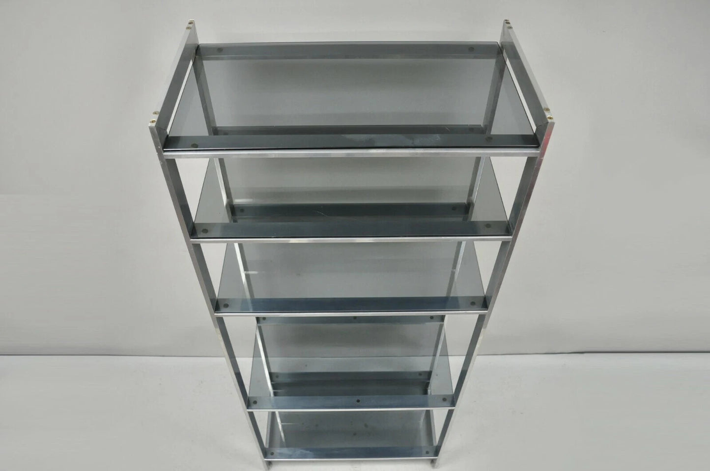 Vintage Mid Century Modern Brushed Aluminum Chrome Frame Etagere Bookcase Shelf