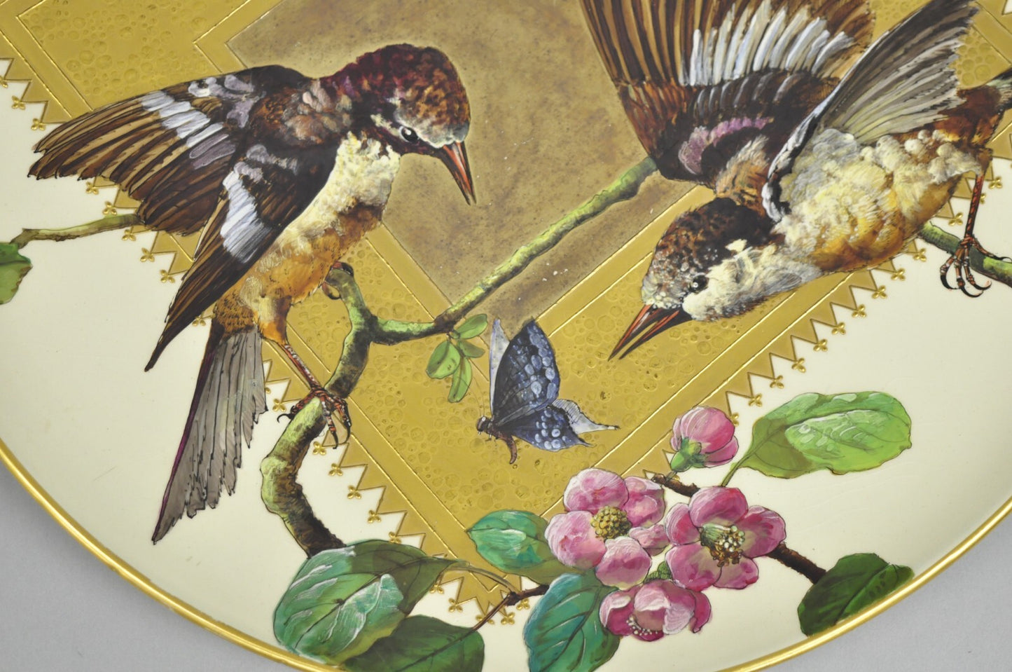 Antique Montereau B&Cie Faience French Porcelain Hand Painted Bird Charger Plate