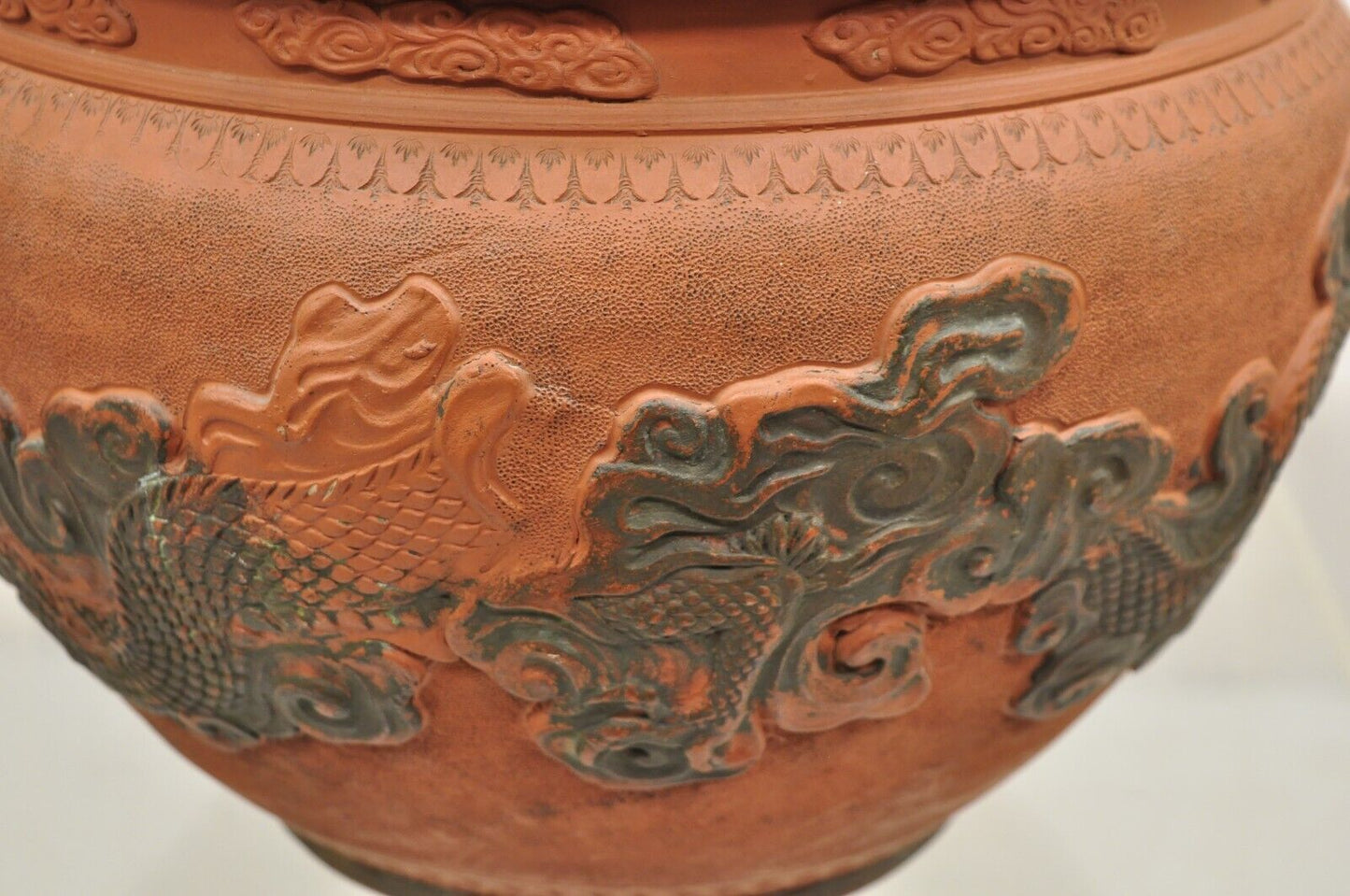 Vintage Japanese Tokoname Ware Dragon Jardiniere Terracotta Cachepot Vase
