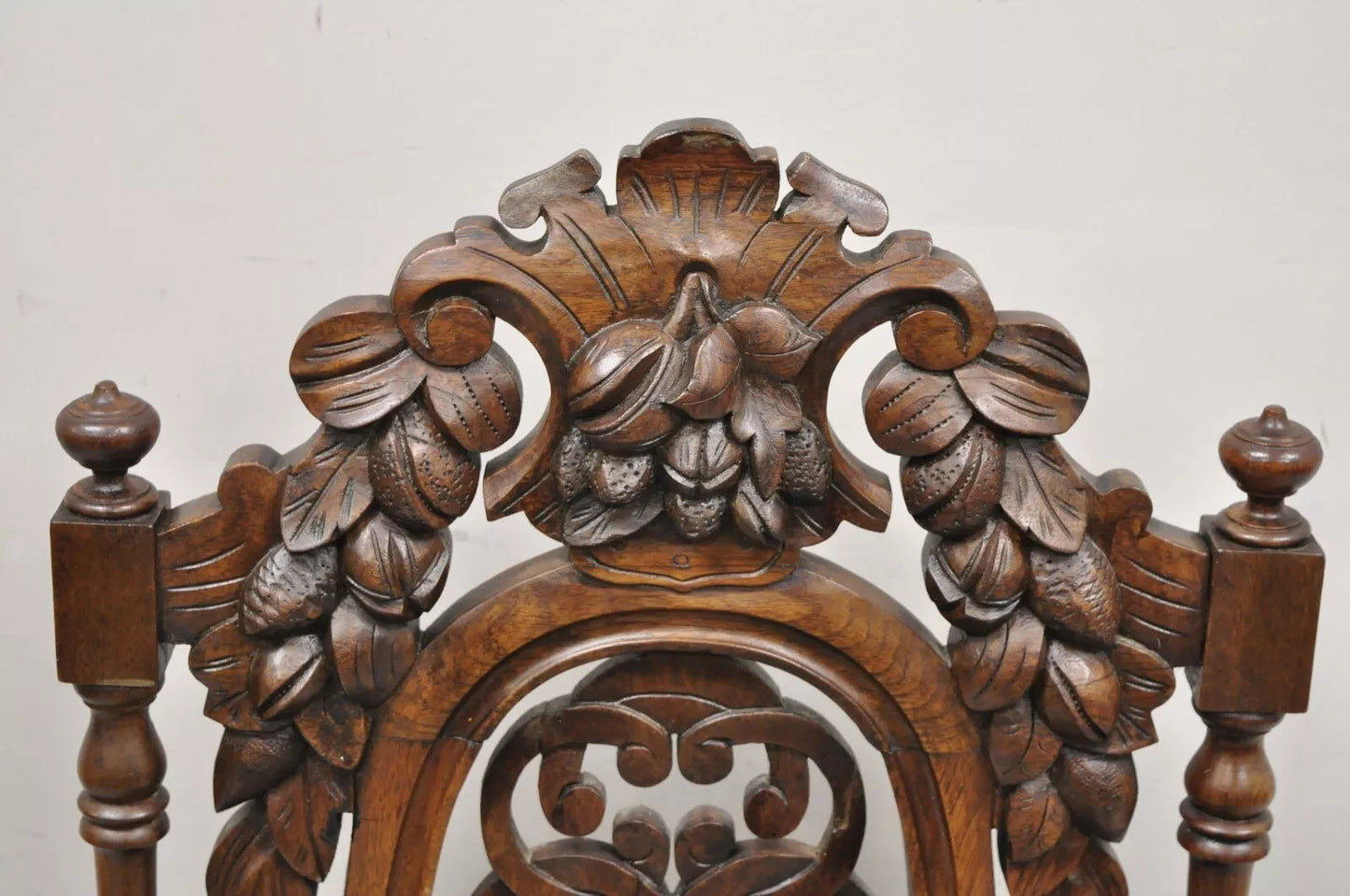 Antique Victorian Walnut Harvest Fruit Carved Slipper Chair attr. J & J W Meeks