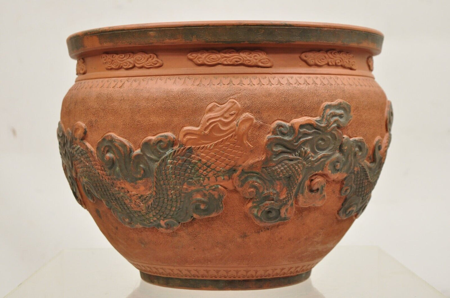 Vintage Japanese Tokoname Ware Dragon Jardiniere Terracotta Cachepot Vase
