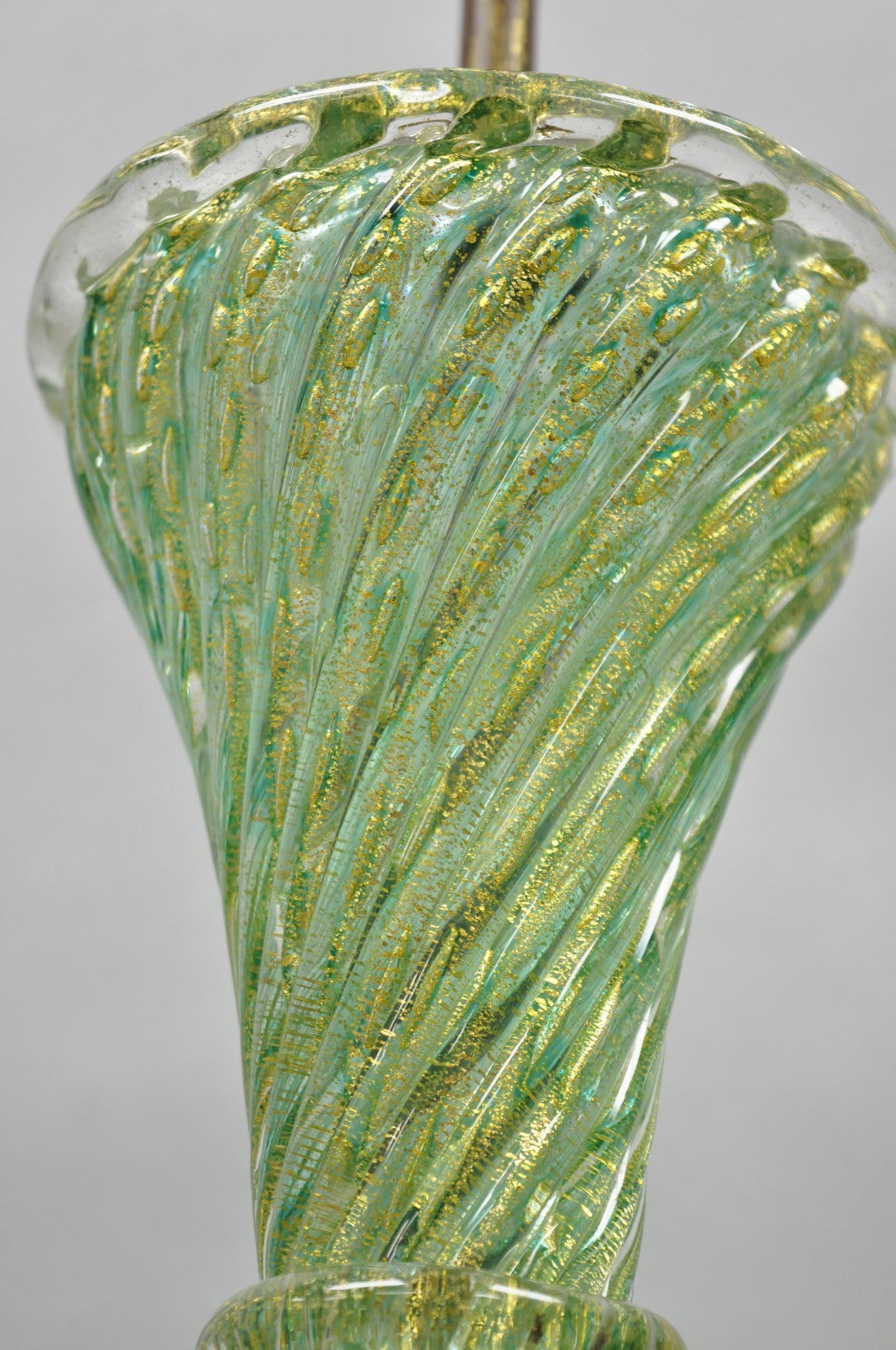 Vintage Barovier & Toso Murano Italy Green Swirl Glass Gold Flecks Table Lamp