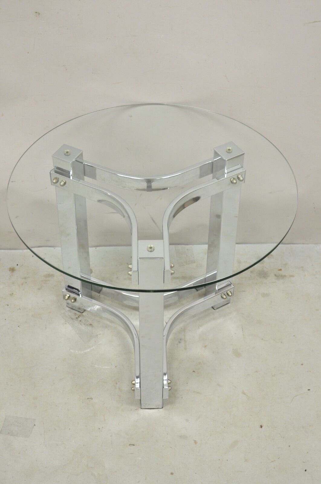 Vintage Chrome and Glass Mid Century Modern Space Age Round Accent Side Table