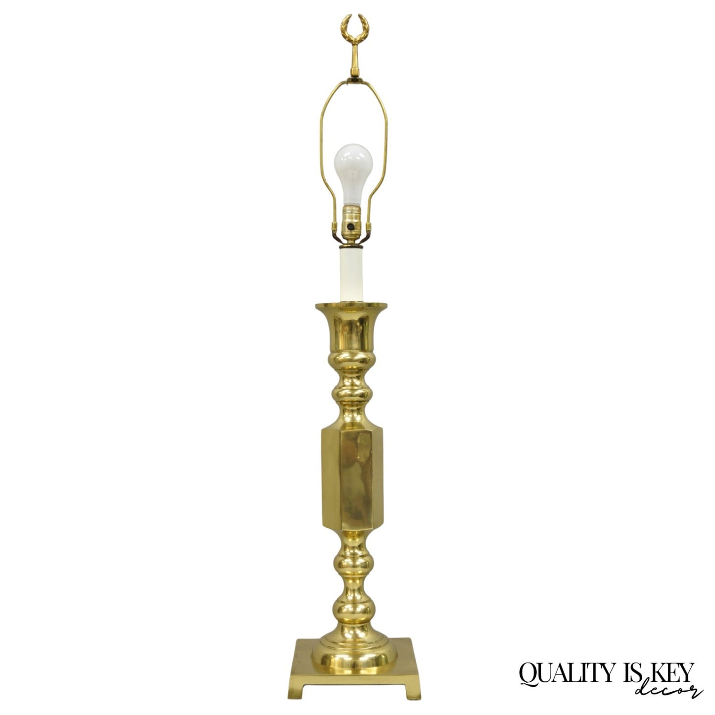 Vintage Hollywood Regency Gold Brass Tall Candlestick Table Lamp Made In Japan