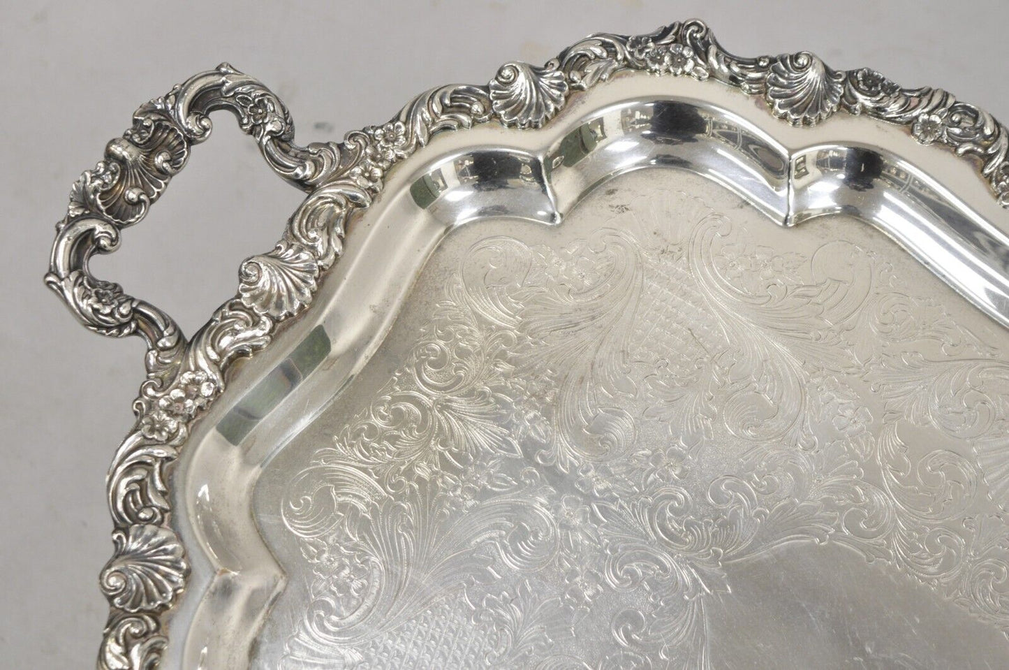 Vintage Loveland Rose Victorian Silver Plated Twin Handle Serving Platter Tray