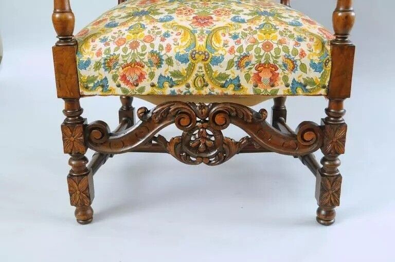 Antique Italian Renaissance Figural Bird & Lion Carved Walnut Throne Chair
