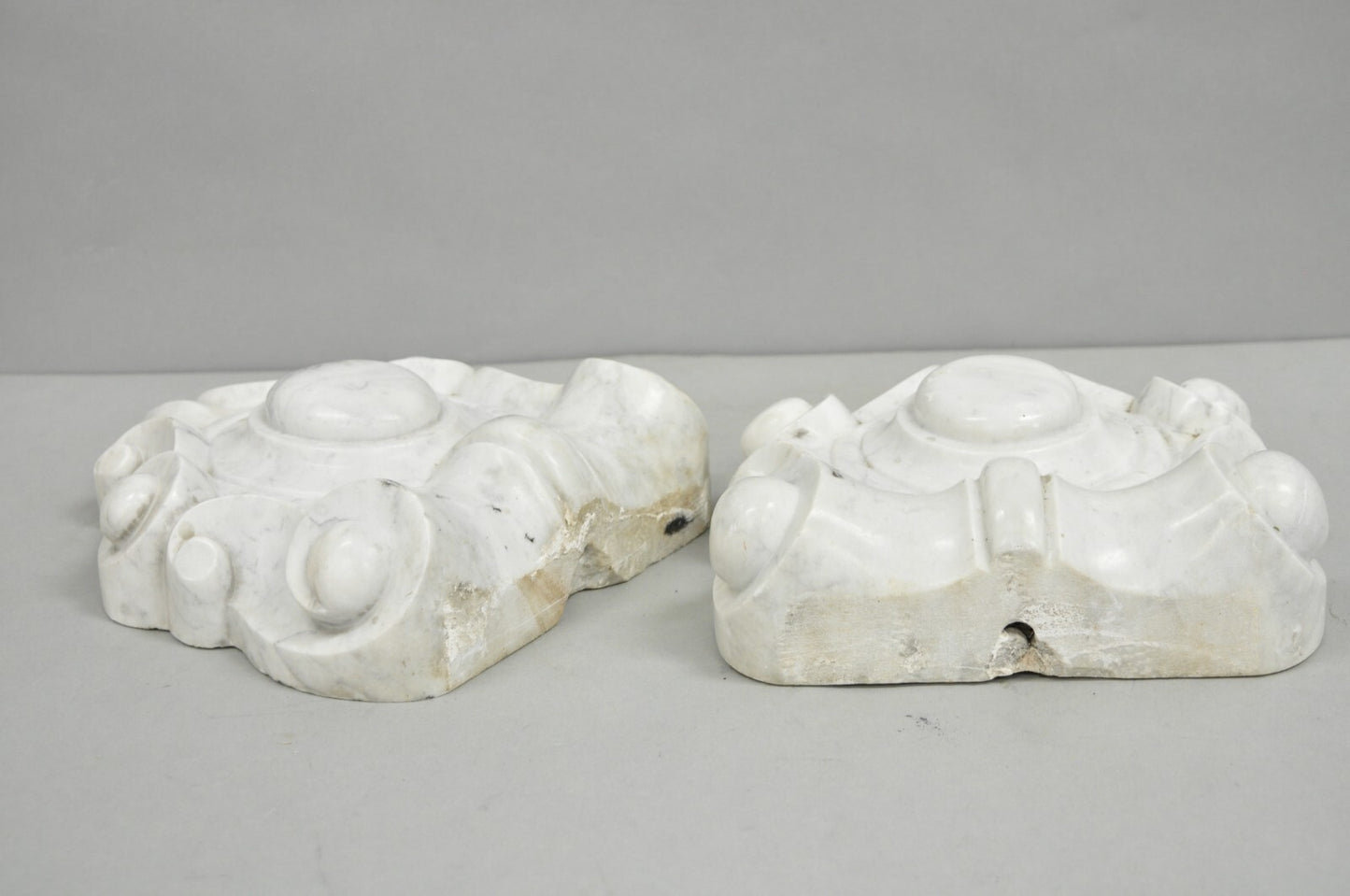 Antique Neoclassical Carved Marble Mantel Keystone Architectural Element - Pair