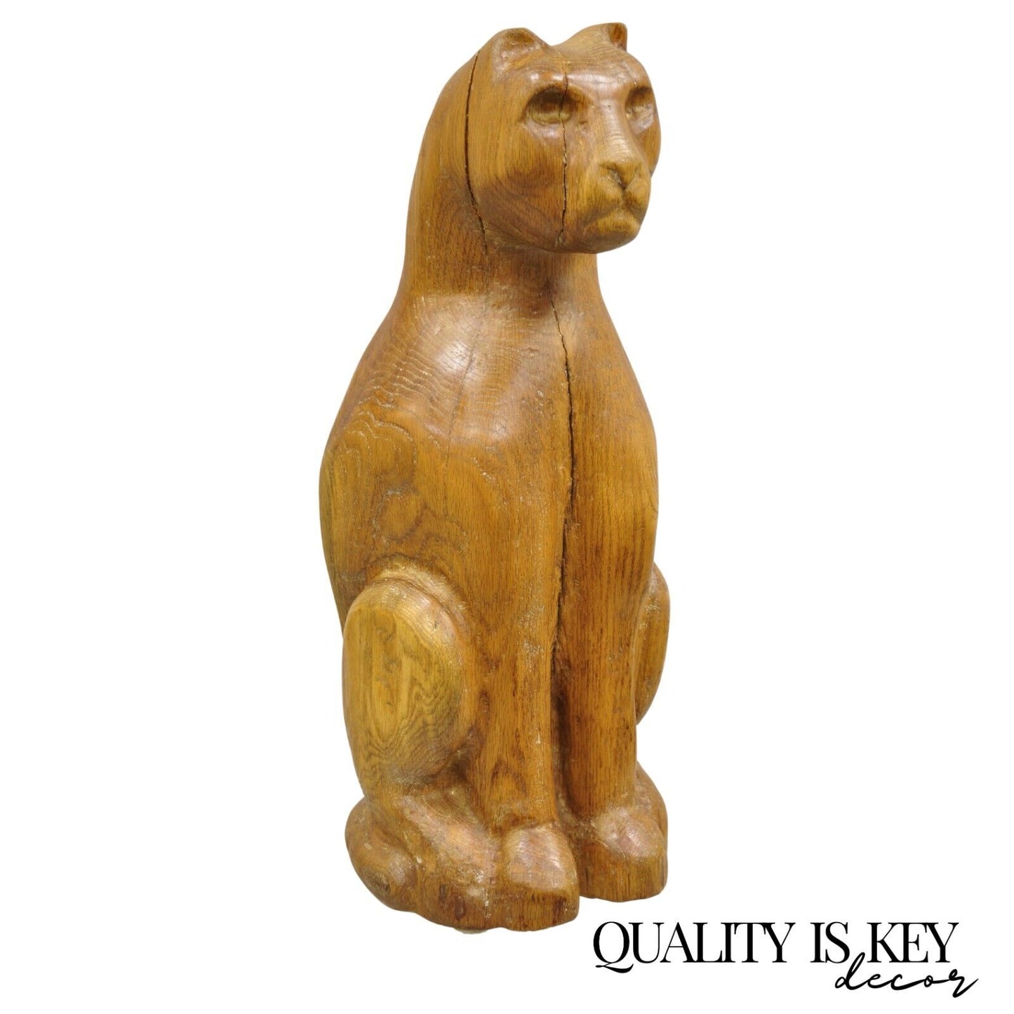 Vintage Mid Century Modern Solid Carved Wood 24" Cat Art Sculpture