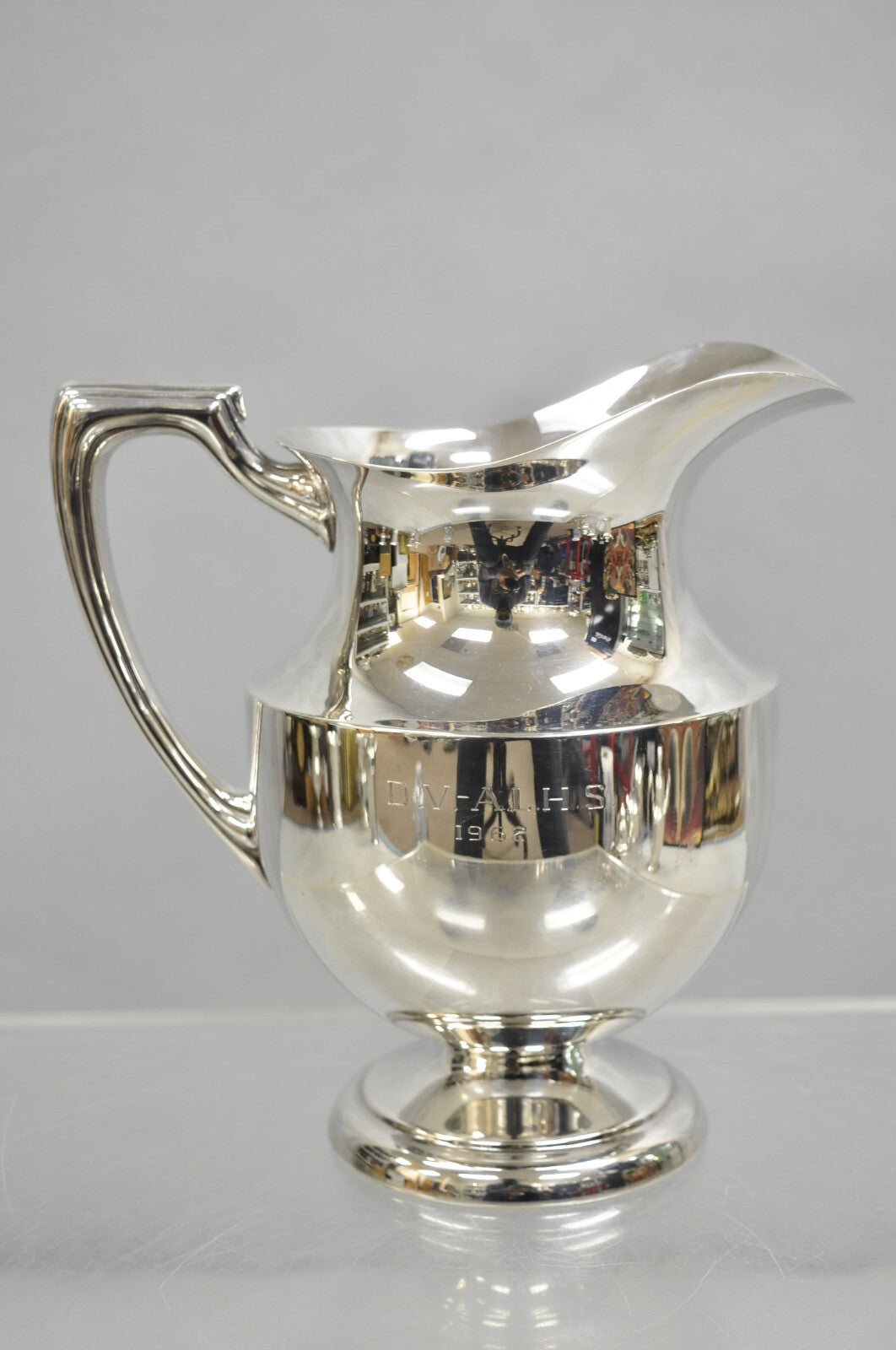 Vintage Crescent Victorian Silver Plated Bulbous Lemonade Water Pitcher Engraved