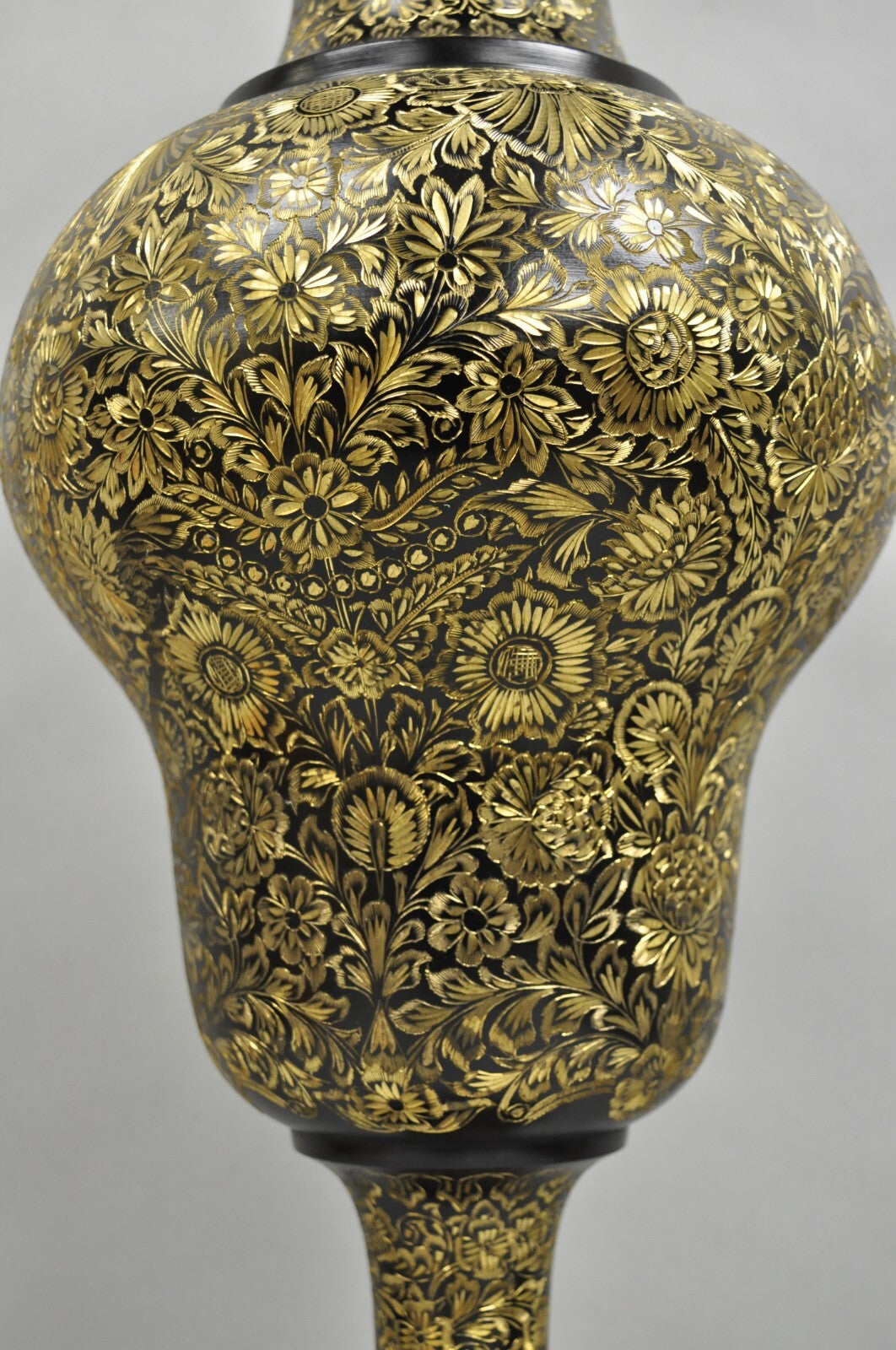 Vintage Syrian Anglo Indian Ornate Floral Etched Brass Tall Table Lamp