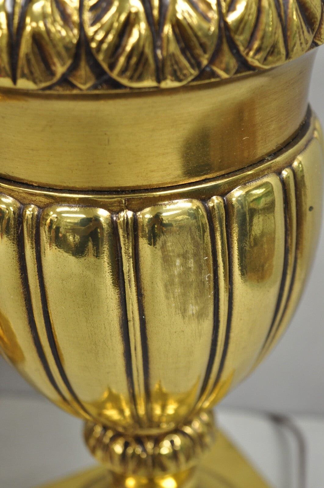 Vintage French Empire Style Gold Brass Metal Urn Form Table Lamps - a Pair