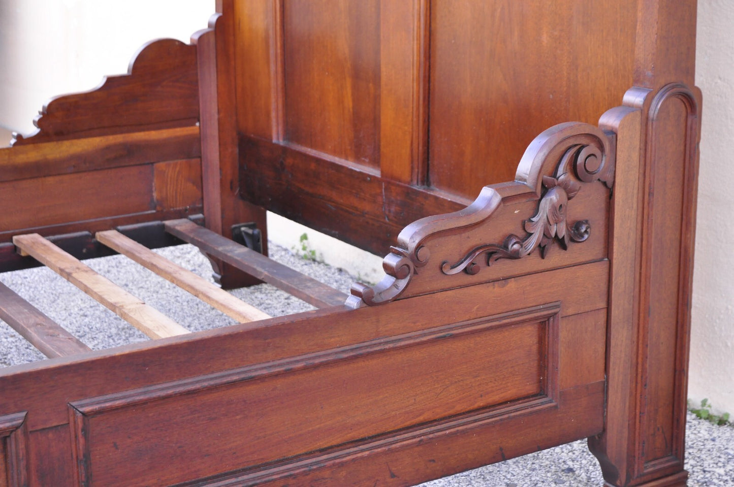 Antique Eastlake Victorian Stately Carved Walnut Highback Full Size Bed Frame