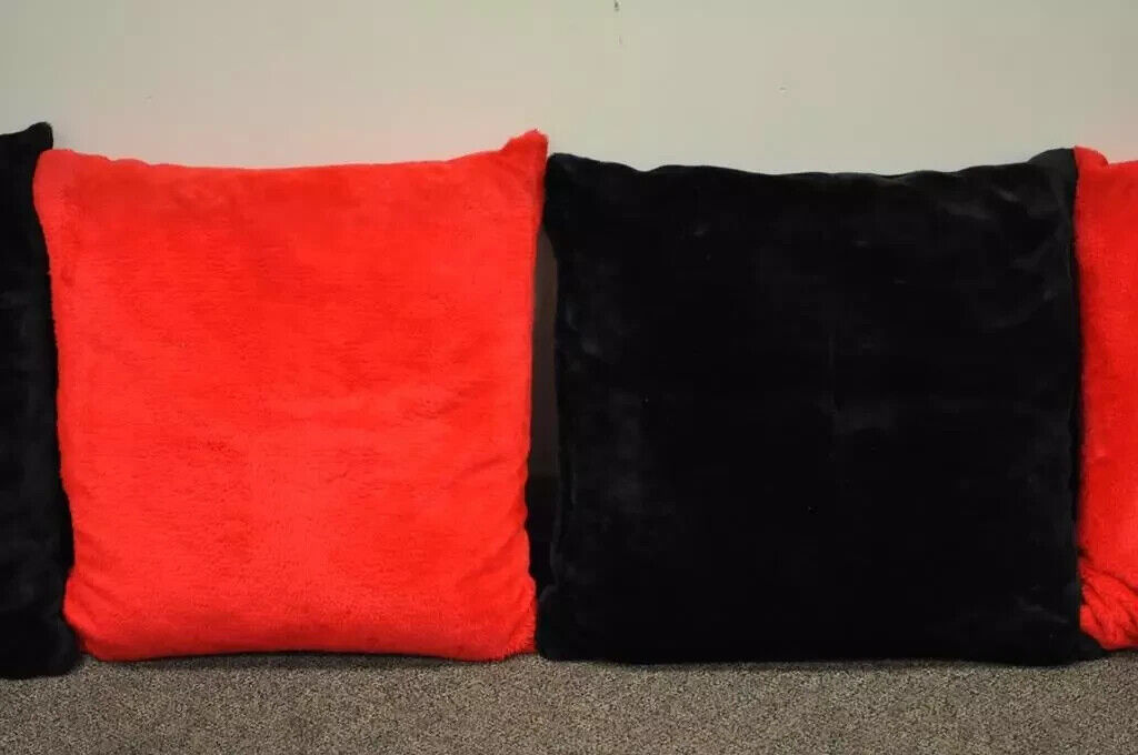 6 Vintage 27" Mid Century Modern Oversized Plush Red & Black Floor Throw Pillows